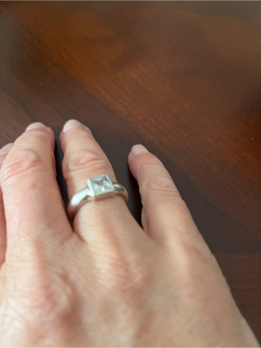 Sterling Silver Square-Cut Solitaire Ring in Silver, 925